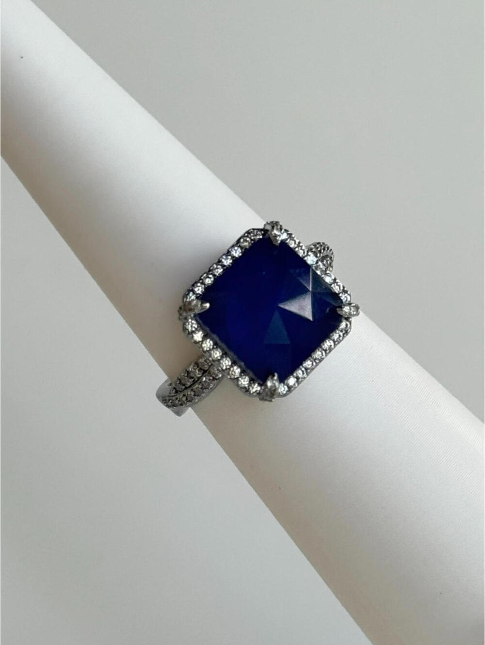 Bomb Party Ring Sz 8 "Sparkle In The Sun" Twilight Sapphire +Quartz on Hematite